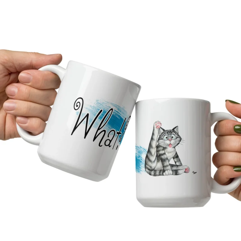 Cat Coffee Mug - WHAT?- 15 OZ Ceramic - Image 2
